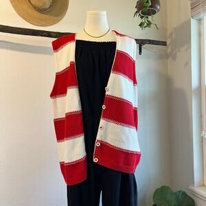 Liz Claiborne Red & White Chunky Cotton Knit Sweater Long Vest Size Medium